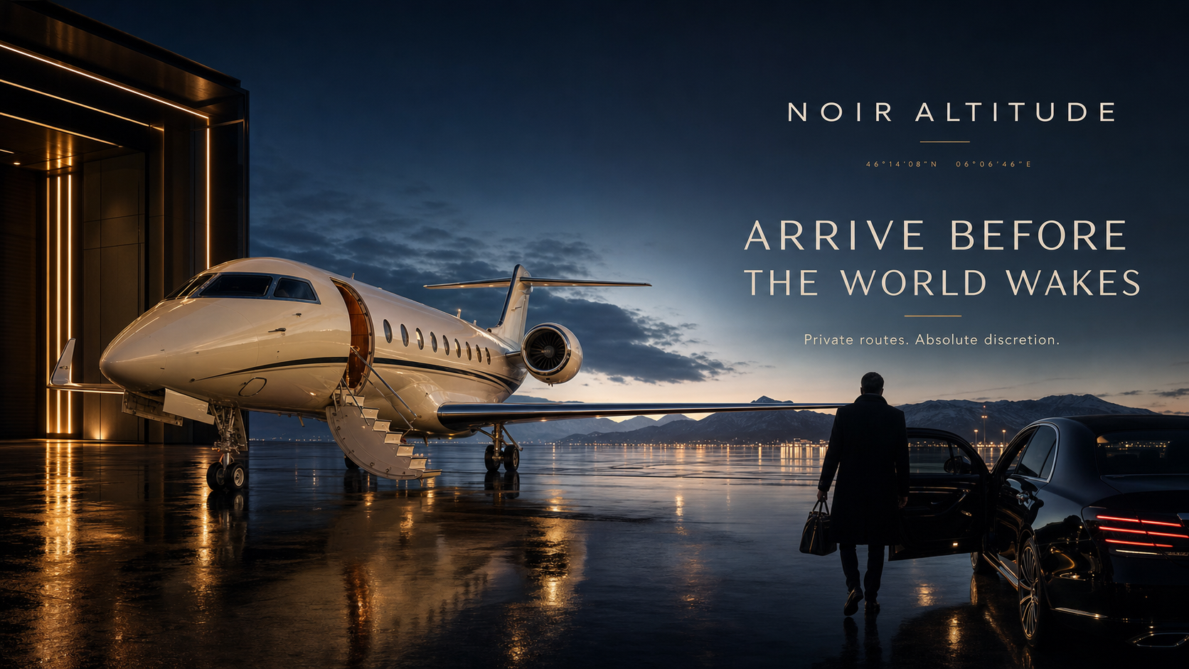 Noir Altitude Arrive Before The World Wakes Private Aviation Campaign 16x9 by Ribbsaeter Advertising, Aviation, Yachts & Automotive campaign image