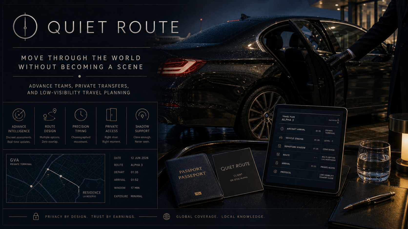 Quiet Route Move Without Scene Private Security Campaign 16x9 by Ribbsaeter Advertising, Private Wealth, Culture & Events campaign image