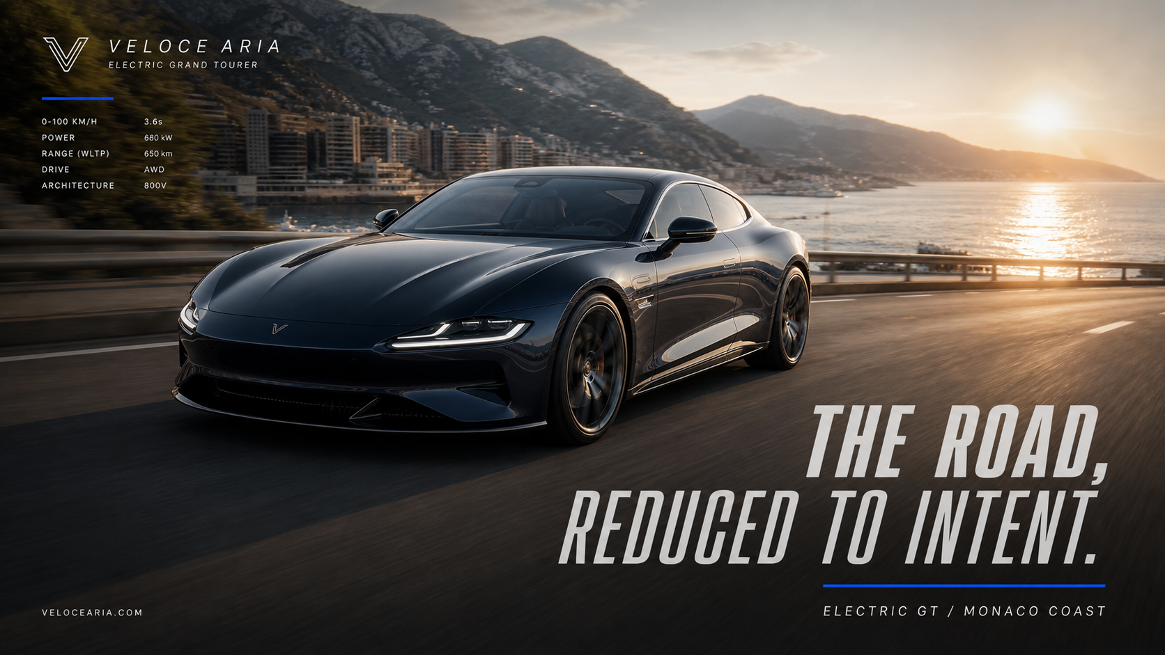 Veloce Aria Electric GT Campaign 16x9 by Ribbsaeter Advertising, Aviation, Yachts & Automotive campaign image