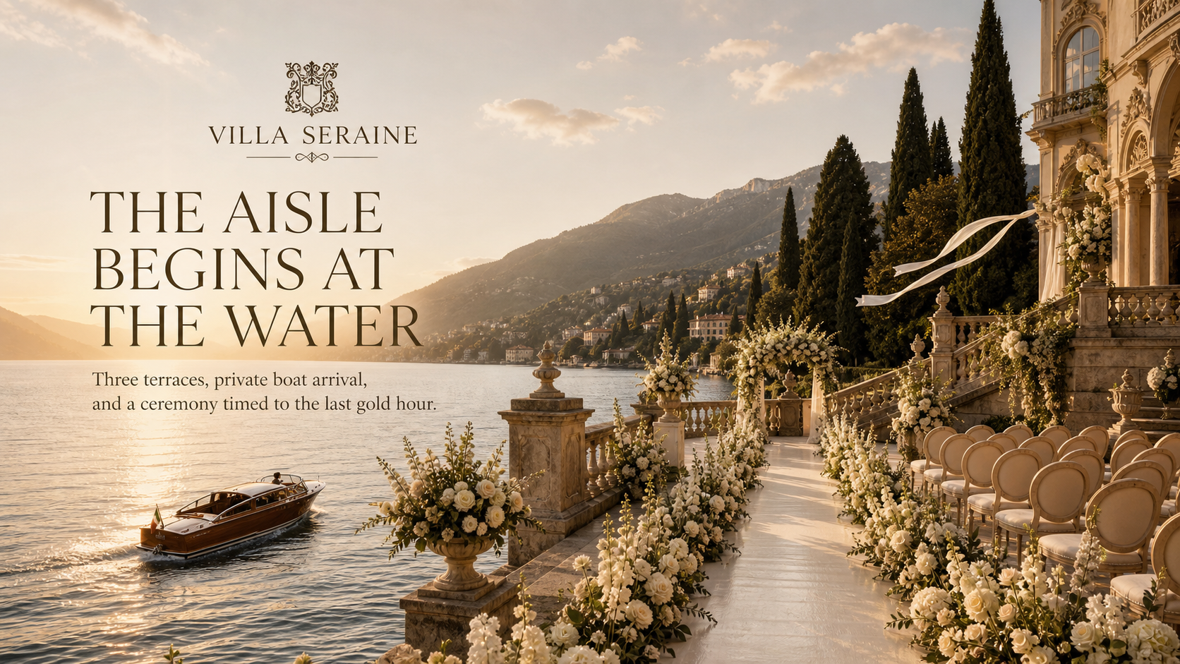 Villa Seraine The Aisle Begins At The Water Destination Wedding Campaign 16x9 by Ribbsaeter Advertising, Fashion & Beauty campaign image
