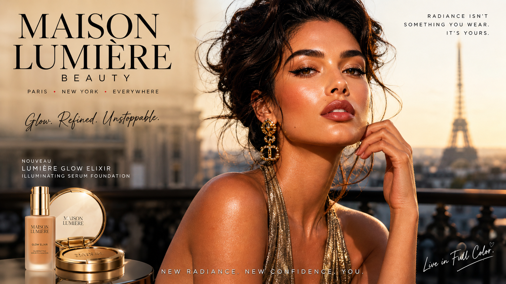 Luxury beauty campaign image with premium skincare glow and model-led advertising direction